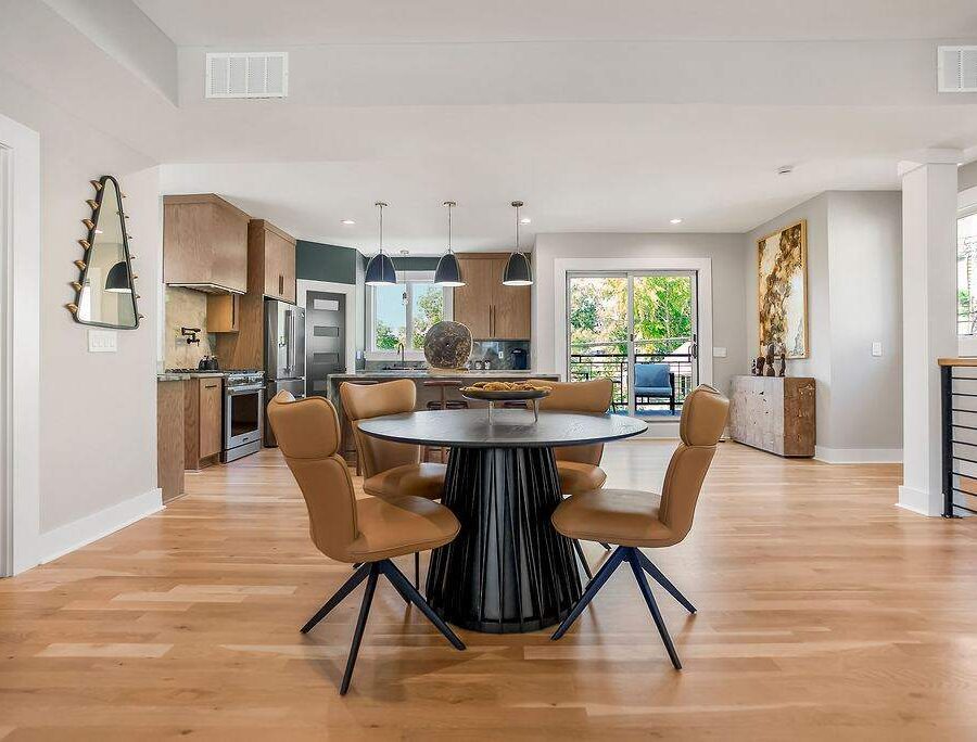 Furnished dining area with seating for six