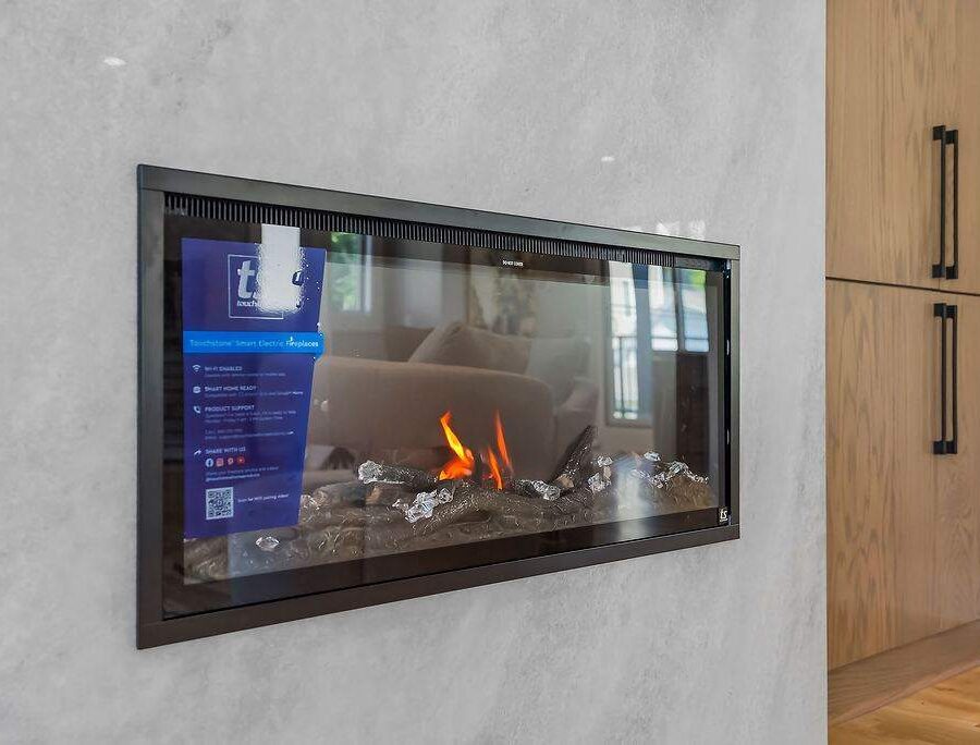 Built-in fireplace and entertainment wall detail