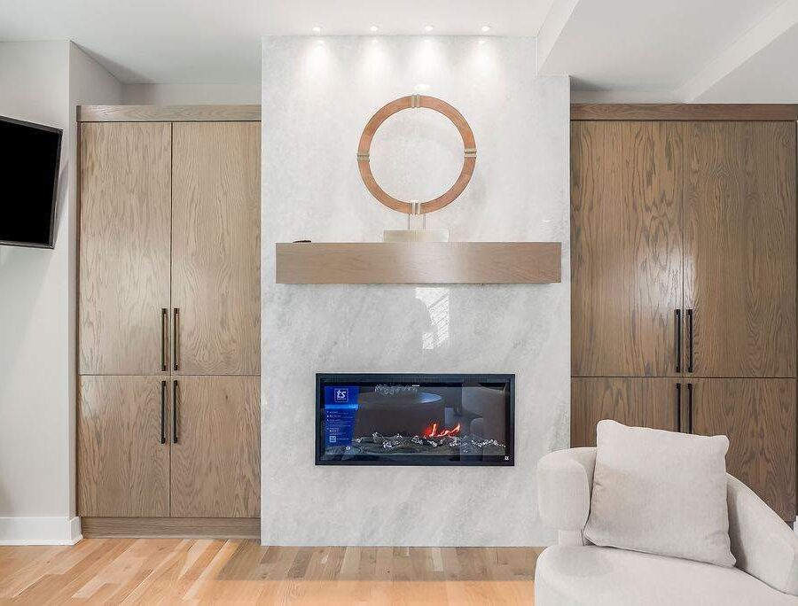 Living room fireplace lounge in a furnished extended-stay home