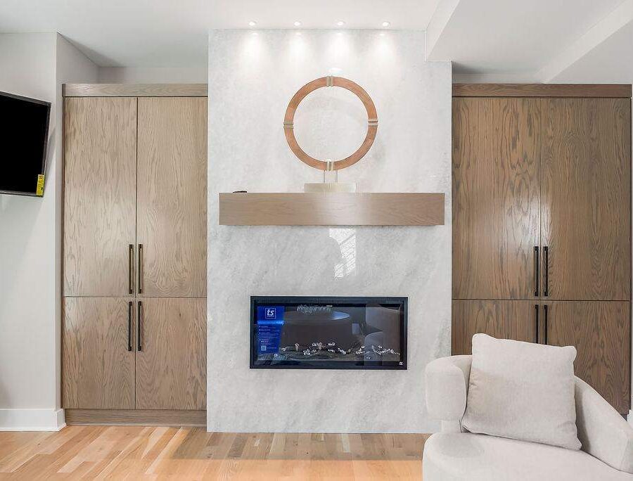 Fireplace seating area in fully furnished corporate housing