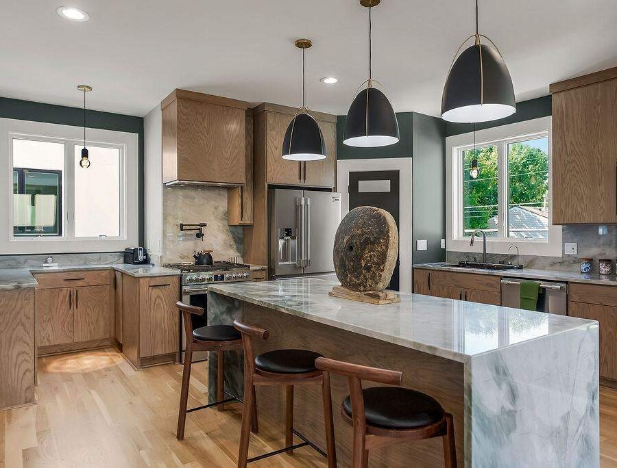 Open kitchen and dining layout for business traveler housing
