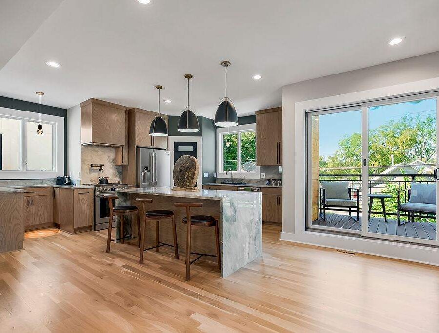 Fully equipped kitchen island in a furnished corporate rental