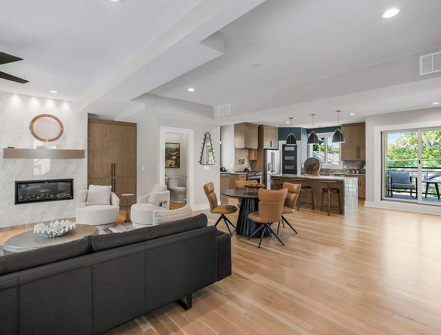 Fully furnished open-concept living and dining space