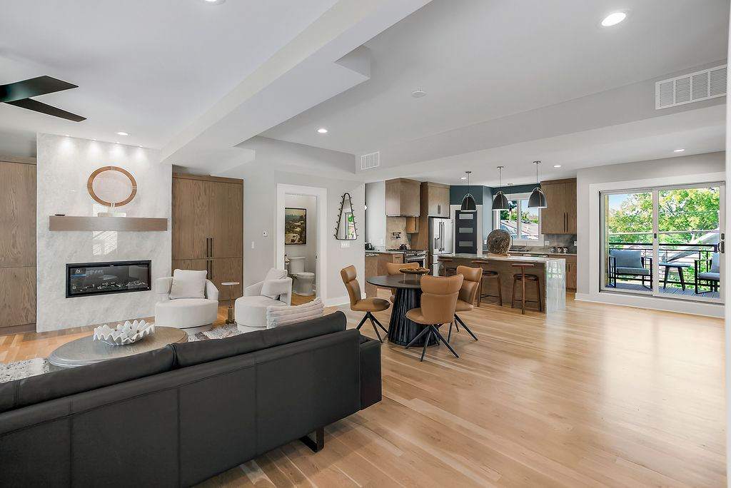 Fully furnished open-concept living and dining space