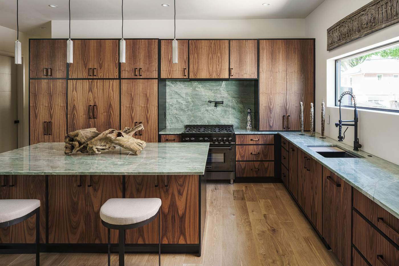 Kitchen with walnut cabinetry, Hickok Homes craftsmanship